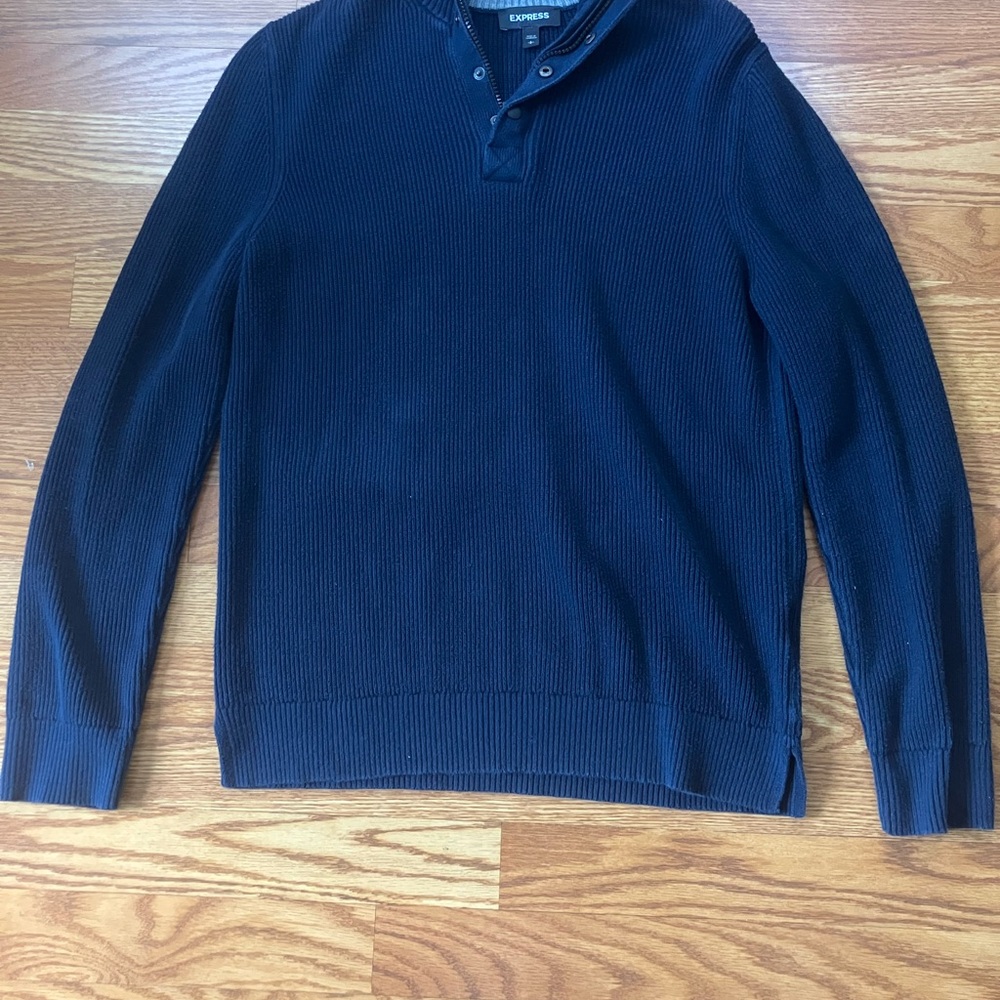 Express Men's Dark Blue 1/4 zip Ribbed Sweater